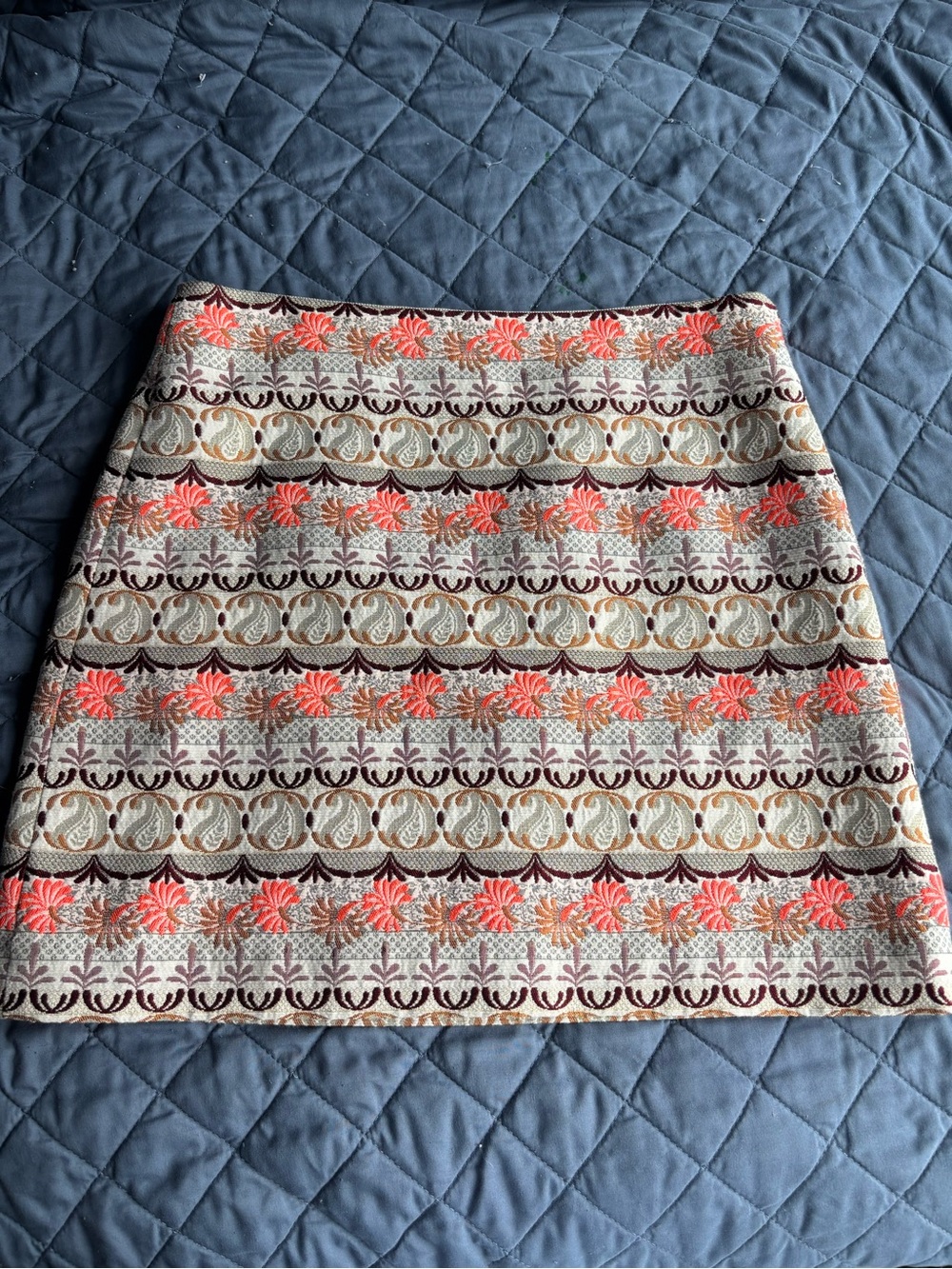 LOFT Beautifully Patterned Embroidered Skirt in Coral and Cream